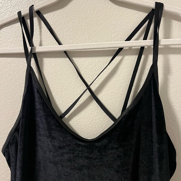 Dentelle velvet cross back strappy chemise dress vintage scoop neck open back LG - Picture 12 of 15